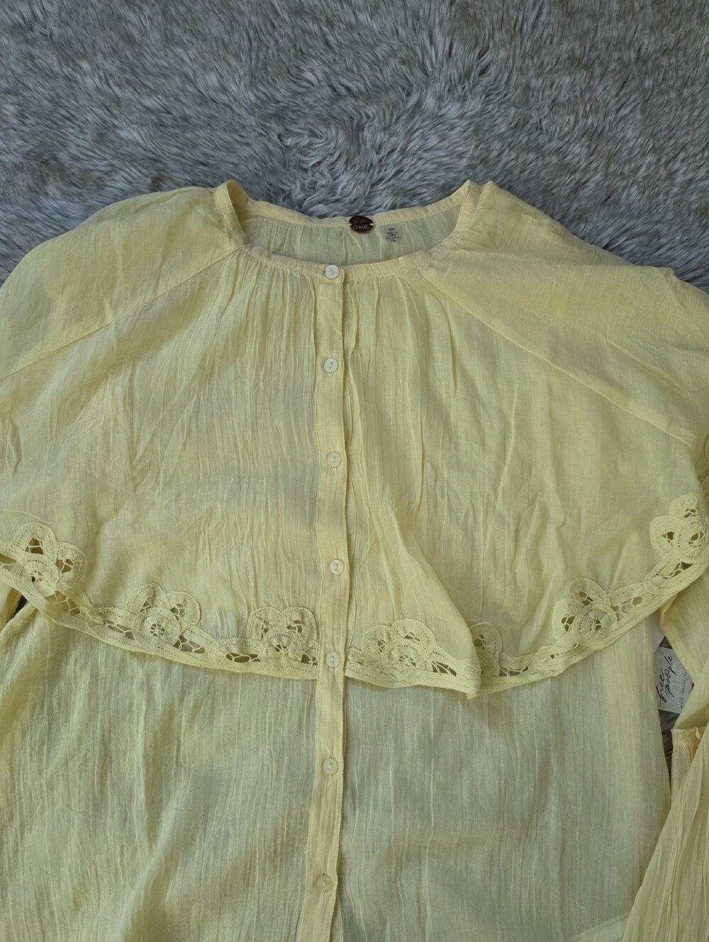 Free People Riley Battenburg Yellow Ruffle Button Front Top Women’s Medium - Picture 5 of 12